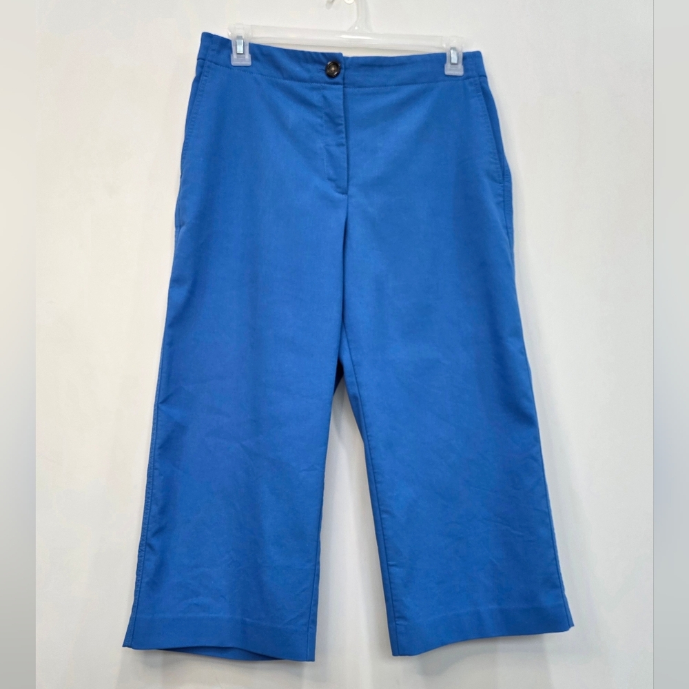 Ann Taylor LOFT Kate Fit Flat Front Wide Leg Trouser Pants Blue Petite Size 12